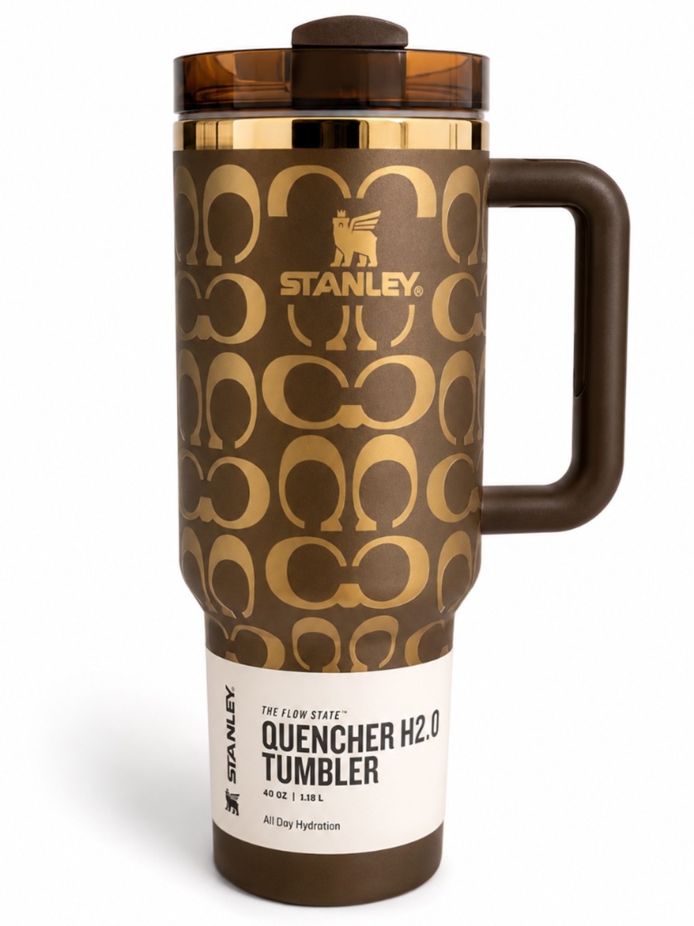 Stanley x Coach Brown and Gold Chocolate Quencher Tumbler with Handle New in